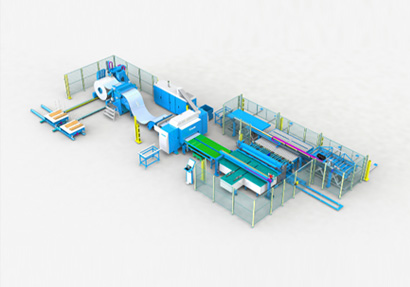 Pivatic uncoiling, stamping, shearing, material separation and stacking line